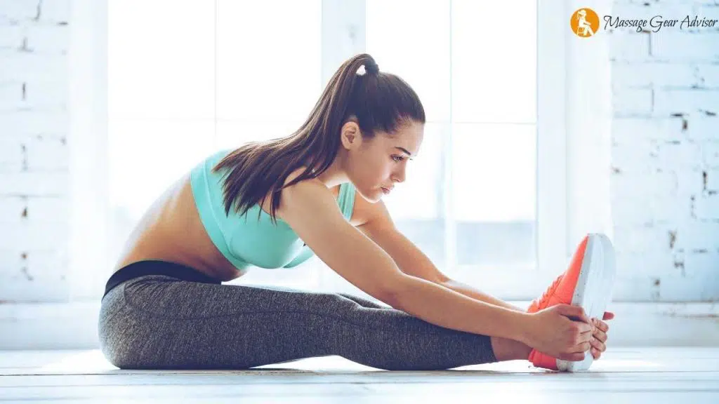 Stretching those muscles before workout.,